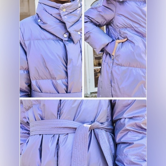 New- Women's High Neck Long Down Parka Puffer Jacket (w/belt)- Goose Down - Picture 4 of 13
